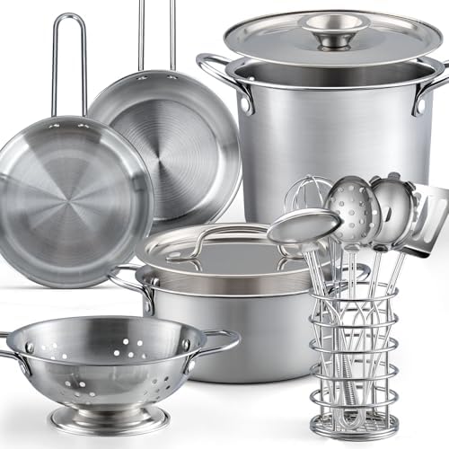 13Pcs Kids Pretend Play Kitchen Accessories Pots and Pans Playset