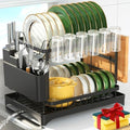 2-Tier Metal Dish Drying Rack with Drainboard, Black