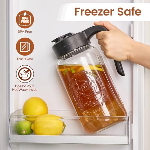 Mason Jar Pitcher with Tea Filter, 64 oz Glass Pitcher with Lid