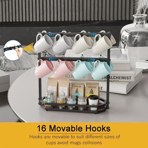 Coffee Mug Holder with Movable Hooks,16 Capacity Coffee Cup Holder for