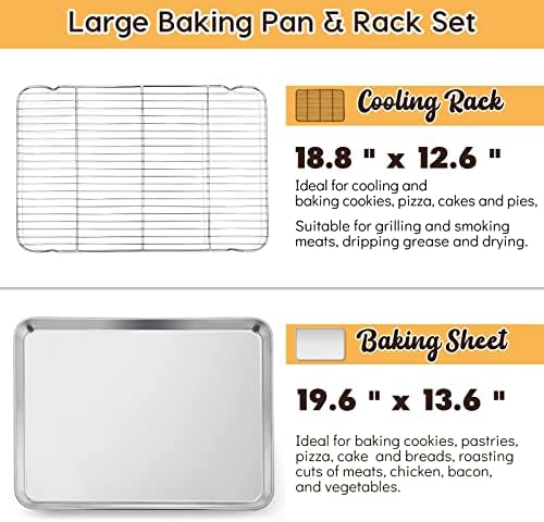 Large Baking Sheet with Rack Set, E-far 20”x14” Stainless Steel Cookie