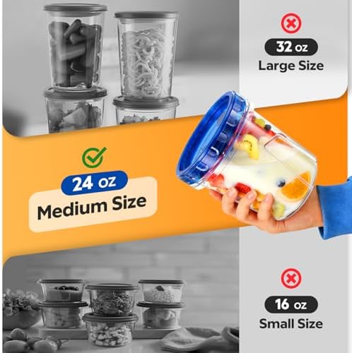 HOMETALL Freezer Storage Containers, [6 Pack-24 Oz] Airtight Plastic