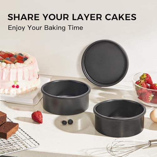 HONGBAKE 6 Inch Round Cake Pan Set for Baking with Healthy Parchment