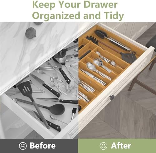 Suli Extra Large Silverware Drawer Organizer,Expandable 22in to 37in,Bamboo
