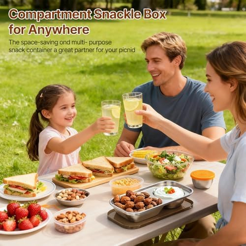 2 Compartment Grab and Go Snack Containers Reusable,Stainless Steel