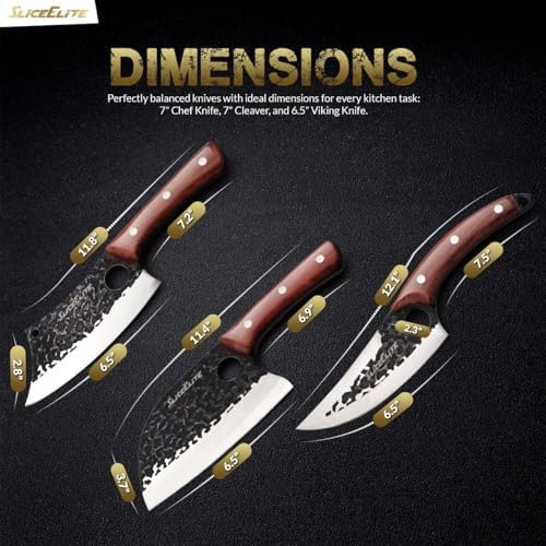 SliceElite 3 PCs Butcher Knife and Bamboo Cutting Board Set