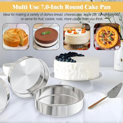 7 Inch Round Cake Pans, 3PCS Stainless Steel Cake Pan &100 Parchment