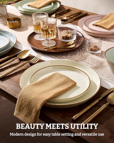 Famiware Saturn Stoneware Dishes Dinnerware Set for 8, Rimmed Plates, Bowls