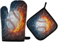QMXO Baseball Sport in Fire Water Oven Mitts Quilted Cotton Lining