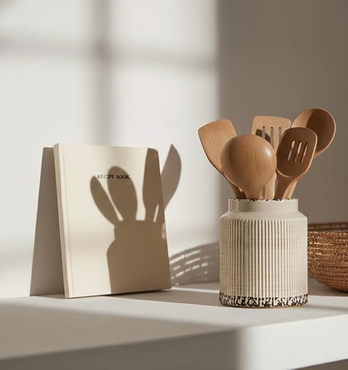 JIEMEI HOME Kitchen Utensil Holder, 6.77" Ceramic Farmhouse Stable Utensil Crock - Image 8
