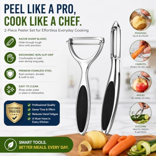 Vegetable Peeler Set for Kitchen, Potato & Fruit Peelers, Stainless