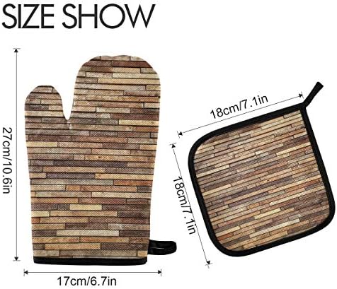 QMXO Abstract Vintage Wooden Brown Oven Mitts Quilted Cotton Lining