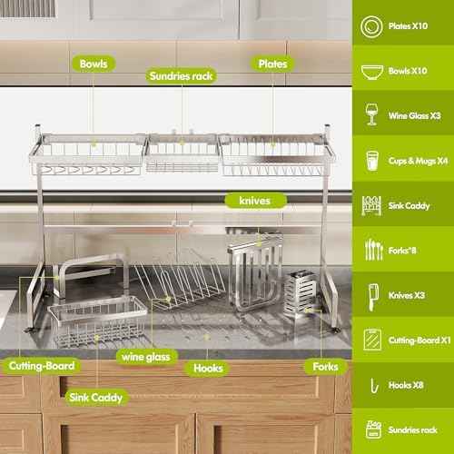 BOOSINY Over The Sink Dish Drying Rack with Cup and Utensil Holder