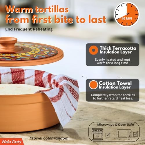 Terracotta Tortilla Warmer with Lid, Mexican Tortilla Holder &