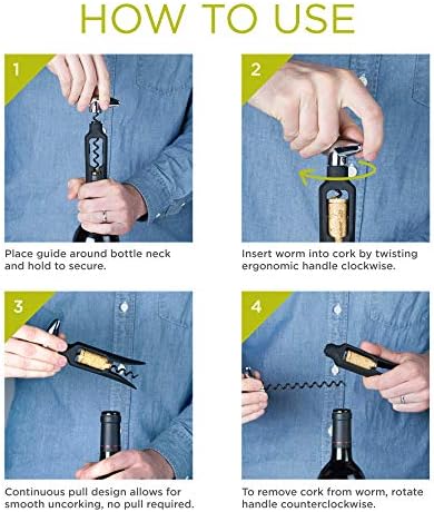 True Self Pulling Corkscrew Wine Opener, Durable Plastic with Easy