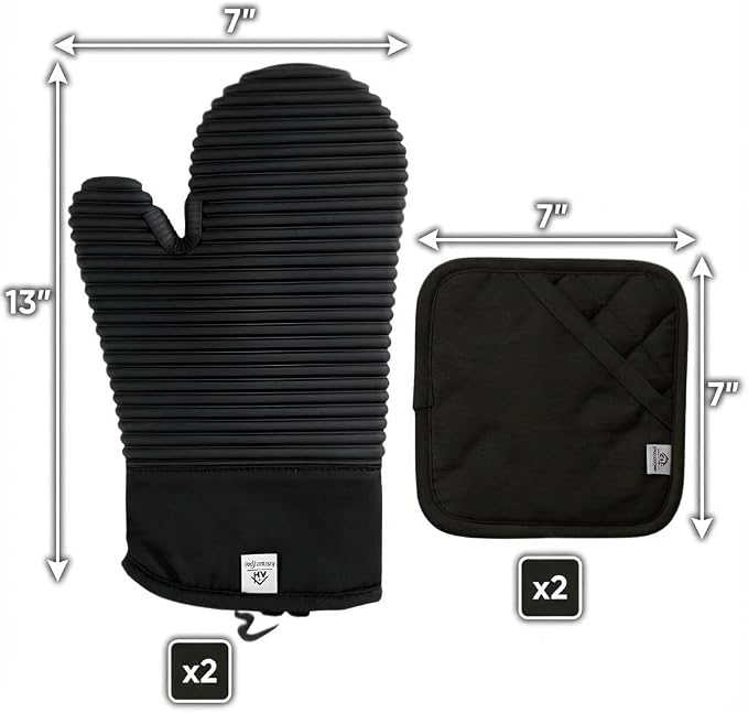 Extra Long Silicone Oven Mitts and Pot Holders Sets | Heat Resistant 500°F - Image 2