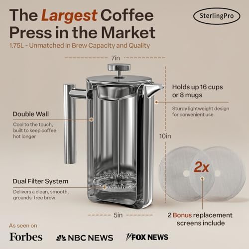 SterlingPro 64oz Stainless Steel French Press Coffee Maker