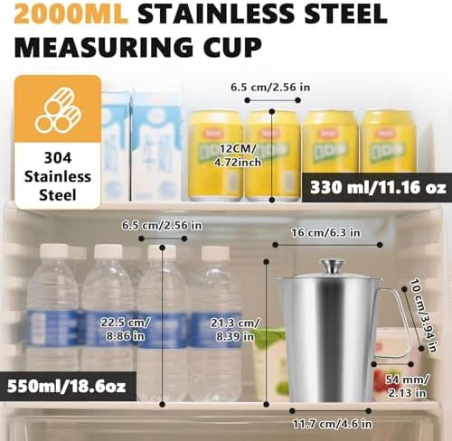 Stainless Steel Measuring Cup with Lid 2L 70 OZ