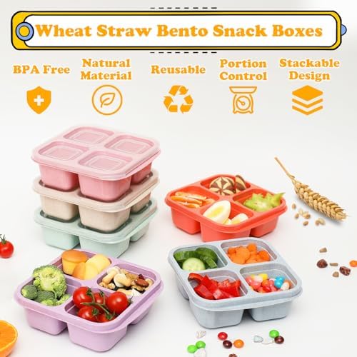 6 Pack Snack Containers, 4 Compartment Snack Box Containers Bento Box