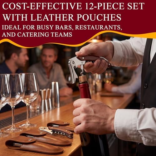 Hushee 12 Set Bulk Server Wine Keys Wine Openers with Leather Pouch
