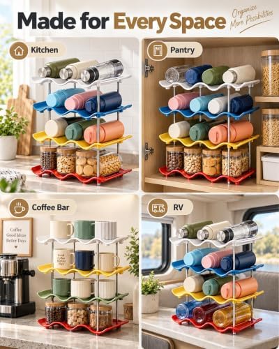Stackable Wave Cup Storage Rack, Water Bottle Organizer Open Display