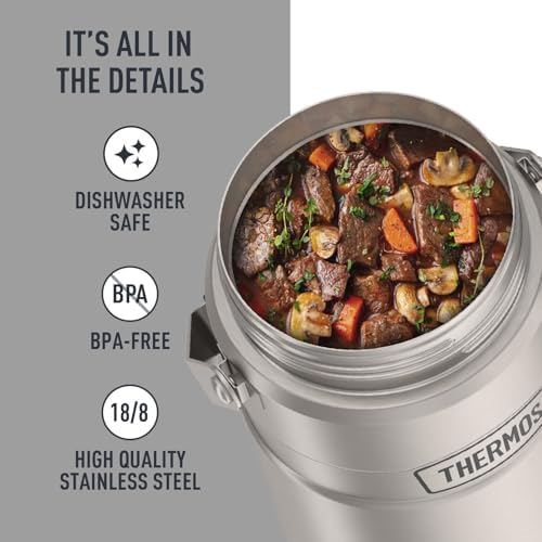 THERMOS Stainless King Food Jar with Handle, 47oz, Matte Stainless