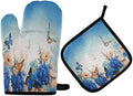 QMXO Hydrangea Daisy Oven Mitts Quilted Cotton Lining Potholders BBQ