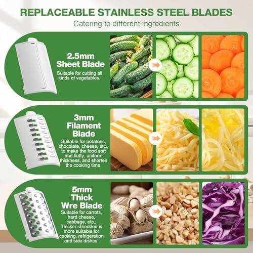 3-in-1 Electric Rotary Cheese Grater, Green