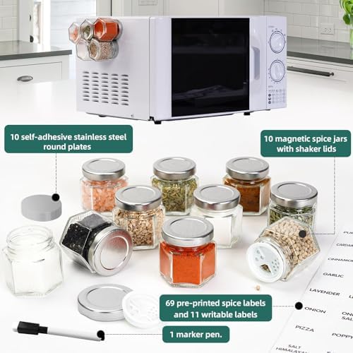 10 Pack Glass Magnetic Spice Jars for Refrigerator