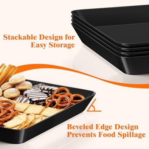 SpaceTrove 6-Pack Serving Tray Set, Reusable Plastic Serving Platter