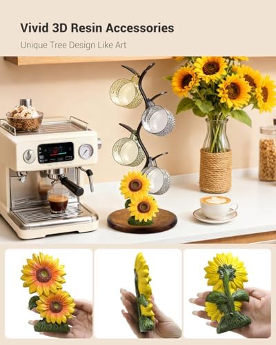 GAJ Sunflower Mug Tree Coffee Cup Holder, Countertop Stand Holds 4