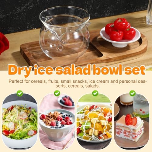 Glass Salad Bowl with Dry Ice Container Chilled Serving Bowl