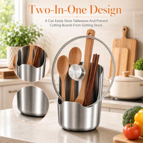 Multi-Functional Stainless Steel Kitchen Utensil Holder, 2‐In‐1 Spoon