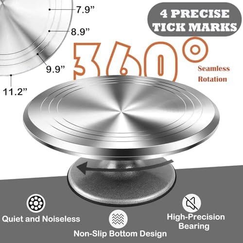 12 Inch Aluminium Rotating Cake Stand Turntable, Cake Decorating Kit