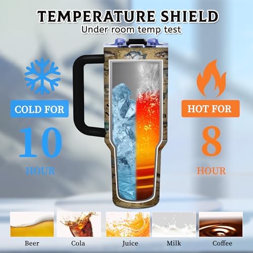 Fish Gifts for Dad, 40oz Tumbler with Handle and Straw, Fishing Gifts