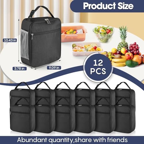 12 Pack Insulated Lunch Bags, Black