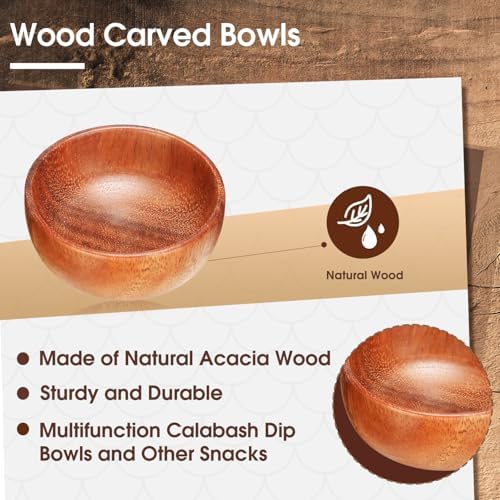 Skylety 10 Pcs Acacia Wooden Bowls Small Round Calabash Bowls, 3 Inch