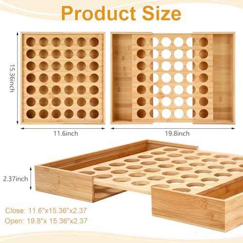 SiliFine Expandable Cup Drawer Organizer, Bamboo Coffee Pod Drawer Storage