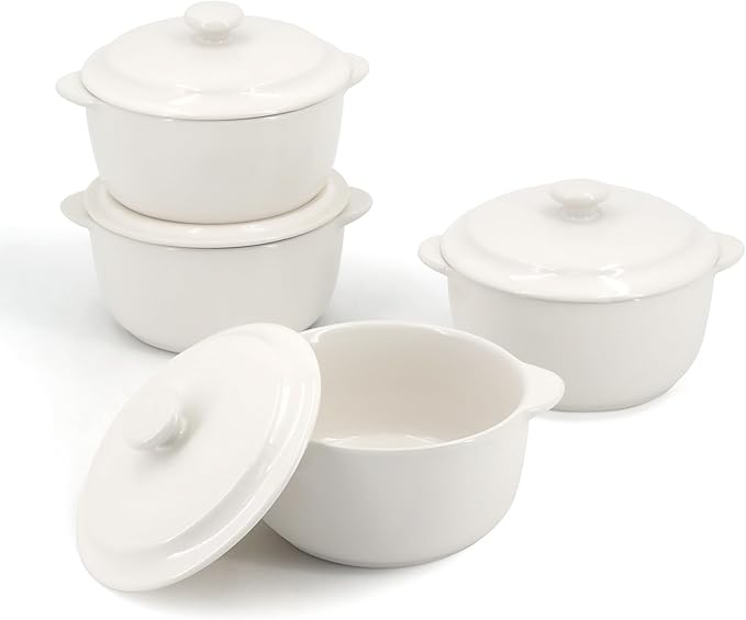 4-Pack Ceramic Mini Cocotte Set, 10 Oz Stoneware Casserole Dishes by Krokori
