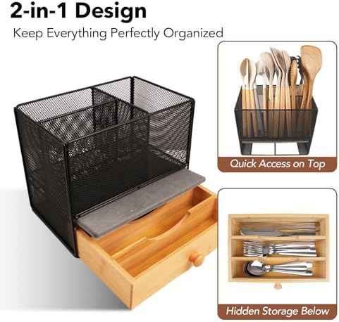 Kitchen Utensil Holder Countertop,Extra Large Utensil Organizer with Drawer