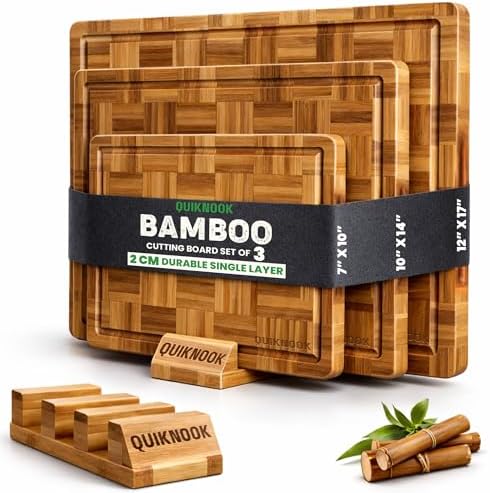 3 Pack Deep Carbonized Bamboo Cutting Board Set with Holder | Extra