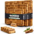 3 Pack Deep Carbonized Bamboo Cutting Board Set with Holder | Extra