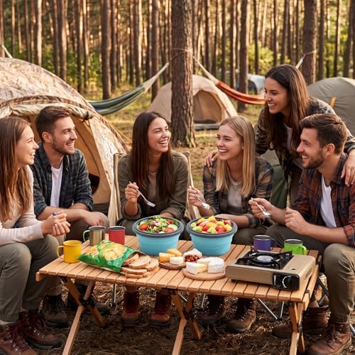 Domensi 12 Pcs Collapsible Bowls with Lids Silicone Camping Food