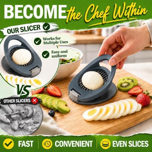 NOVANO Egg Slicer for Hard Boiled Eggs, Multi Function Stainless Steel