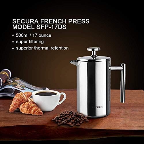 Secura French Press with 4 Replacement Screens, 17 Ounces
