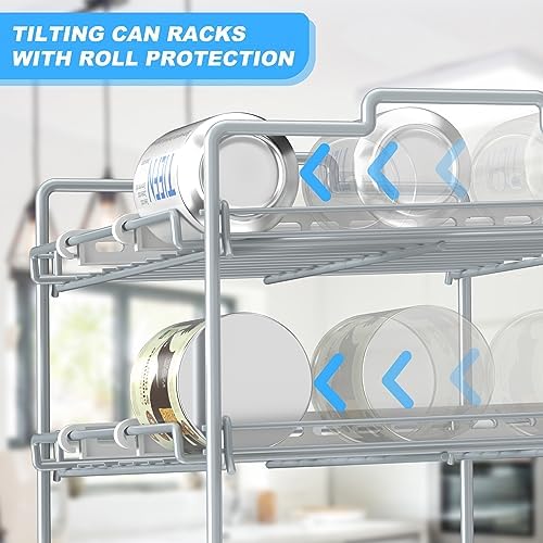 4 Tiers Stackable Can Rack Organizer, Wear-resistant Upgrade Beverage Food Can Dispenser Holder Holds up to 48 Cans for Kitchen Cabinet and Pantry (Silver)