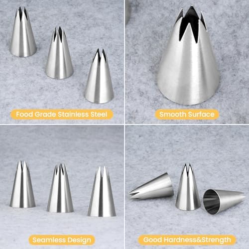 Kasmoire 3Pcs 1M Piping Tips,Stainless Steel 1M Star Tips for