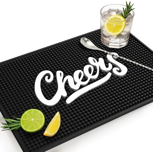 Cheers Bar Mat - 18"x12" Rubber Bar Mat for Home Bar, Wet Bar &