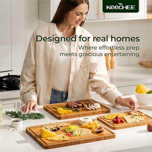 Keechee Bamboo Cutting Board, Reversible Wood Cutting Boards for
