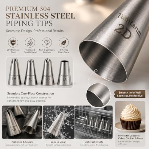 Large Piping Nozzles, 4pcs Stainless Steel Seamless Icing Piping